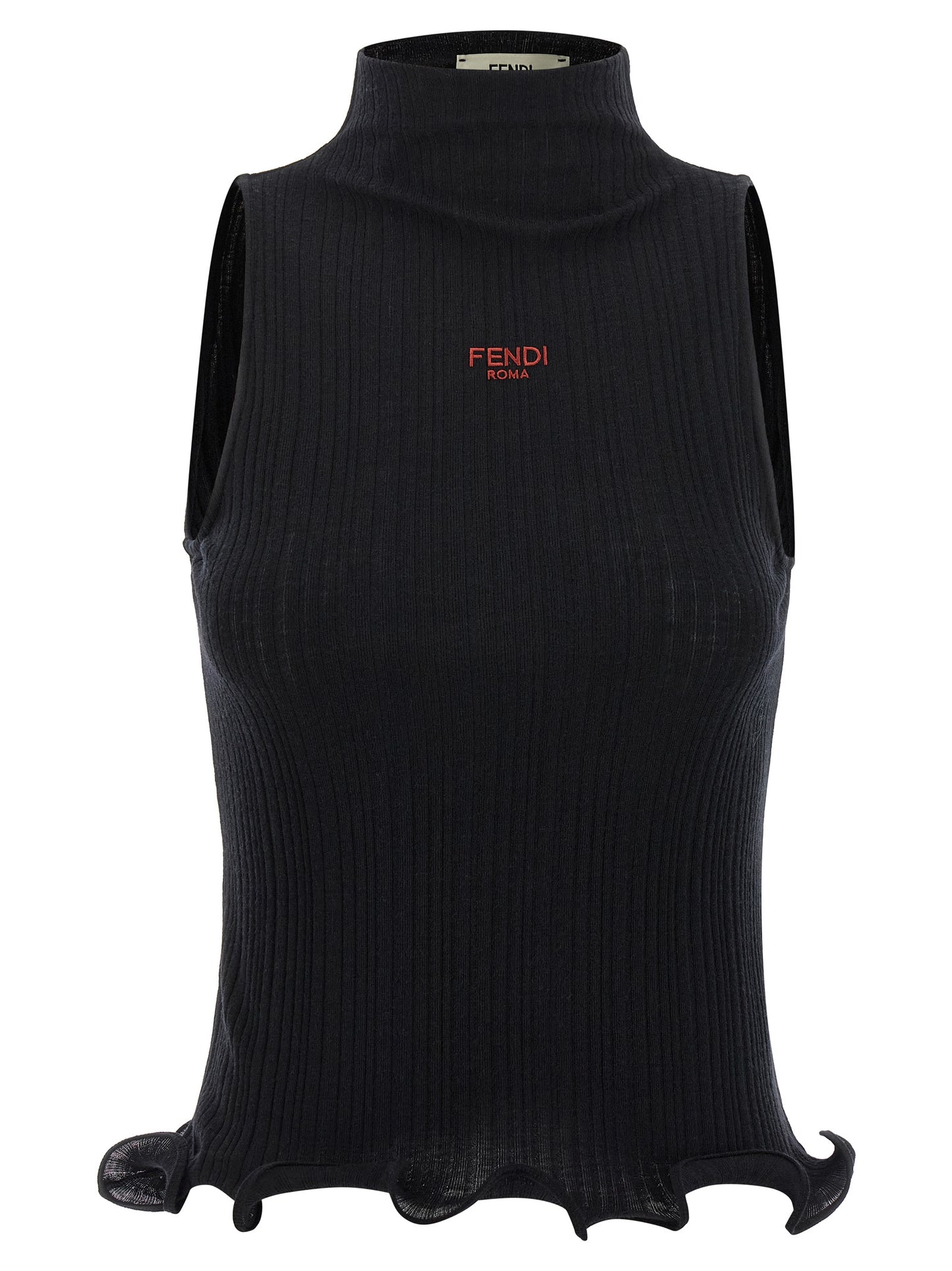 T-Shirt by Fendi for women in cotton polyester black features a plush silhouette, showcasing a sophisticated high-neck neckline and sleeveless for a truly plush finish.