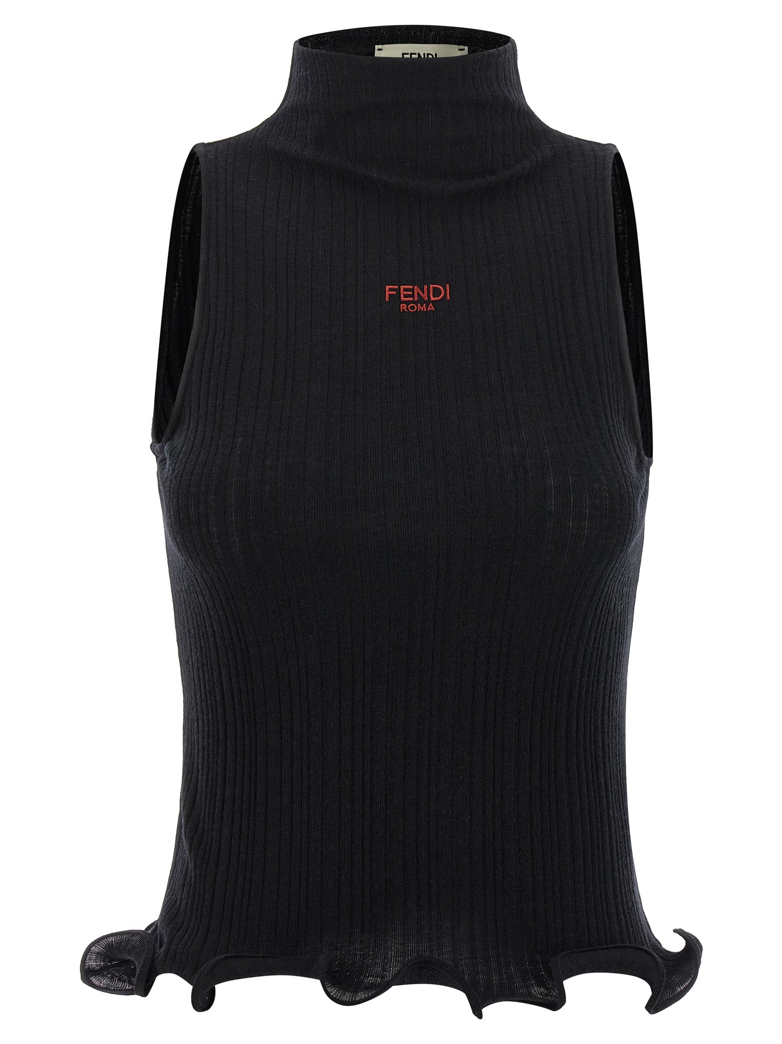 T-Shirt by Fendi for women in cotton polyester black features a plush silhouette, showcasing a sophisticated high-neck neckline and sleeveless for a truly plush finish.