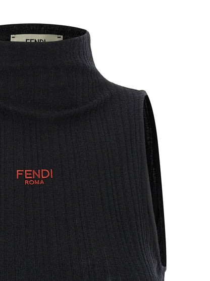T-Shirt by Fendi for women in cotton polyester black showcases a chic silhouette, artfully detailed with a chic high-neck neckline and for a chic finish.