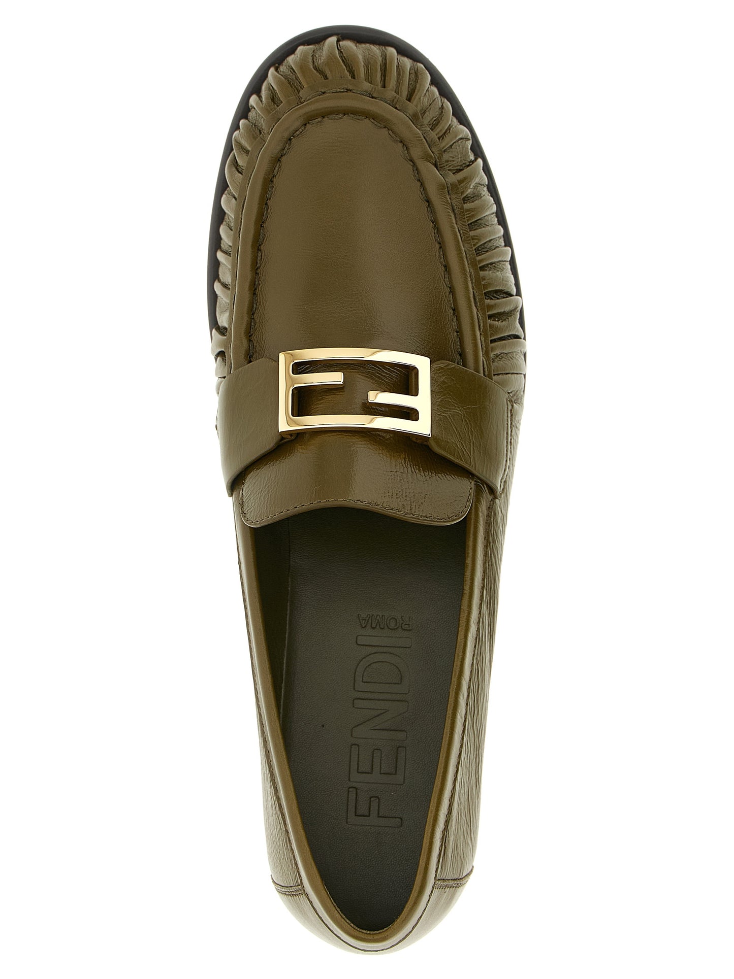 Flat Loafer Slip-On Shoes by Fendi for women in lamb leather bicolour, green & signature features an dynamic silhouette from the Women's Lamb Leather Flat Loafer Slip-On Shoes collection, defined by a dynamic and flat for a dynamic look.
