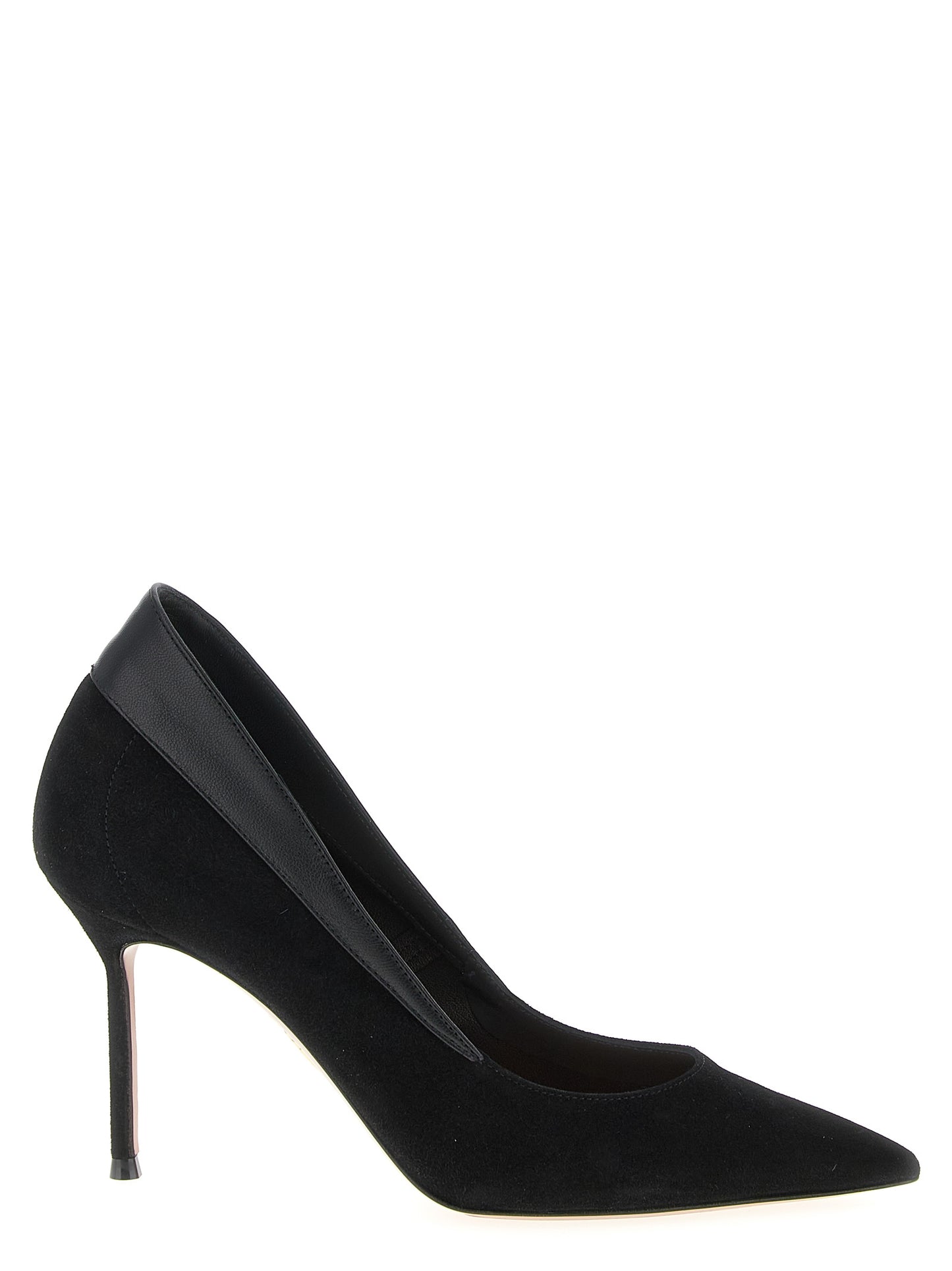 High-Heel Stiletto Pumps Heels by Aquazzura for women in nappa & suede goatskin leather black features a effortless chic silhouette, showcasing the Women's Nappa & Suede Goatskin Leather High-Heel Stiletto Pumps Heels design with a effortless chic stiletto high-heel and pointed toe style for a effortless chic finish.