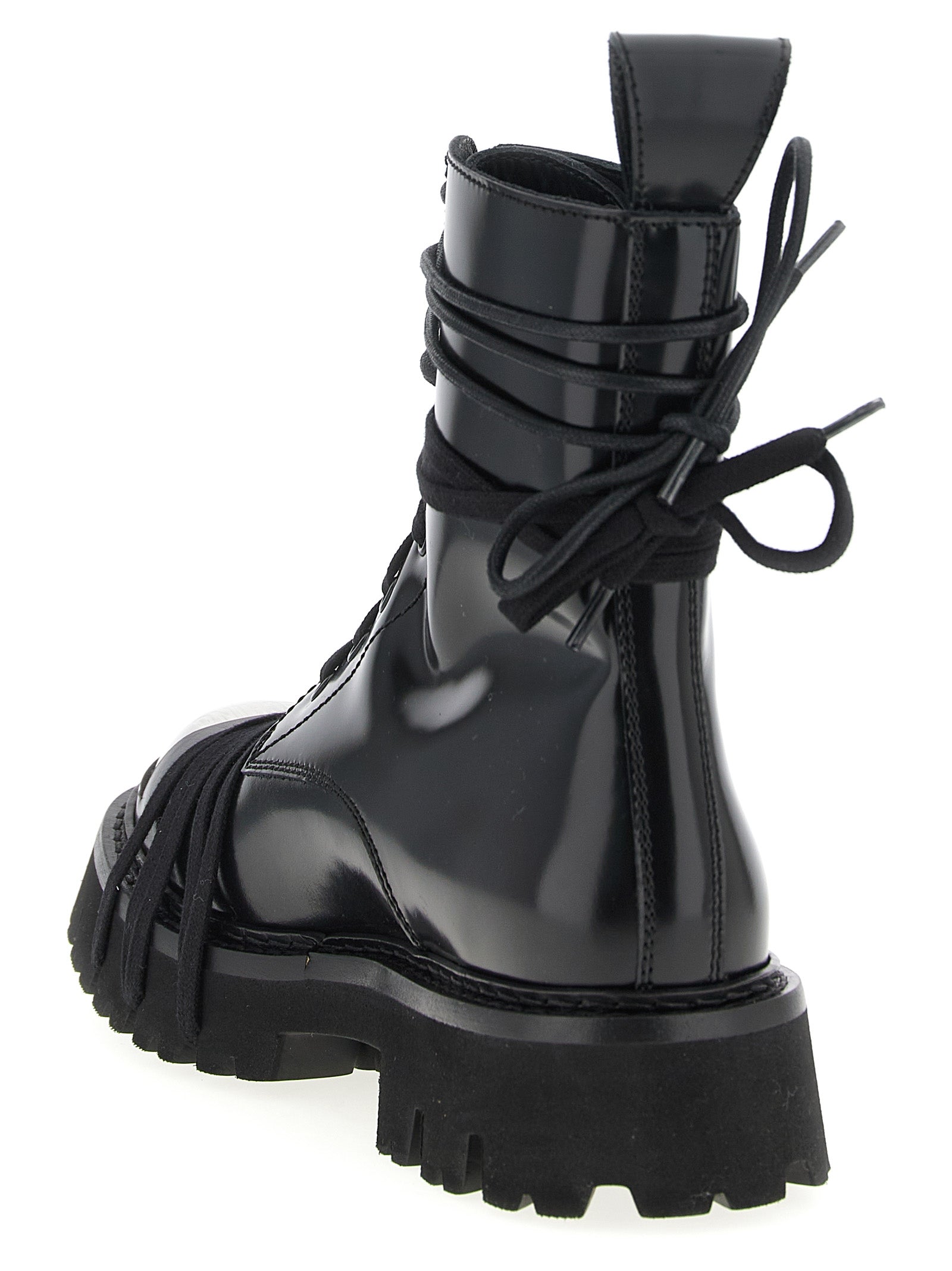 Lace-Up Combat Boots by Moschino for women in calfskin leather black showcases a ergonomic silhouette from the Women's Calfskin Leather Lace-Up Combat Boots collection, featuring a ergonomic and a ergonomic .