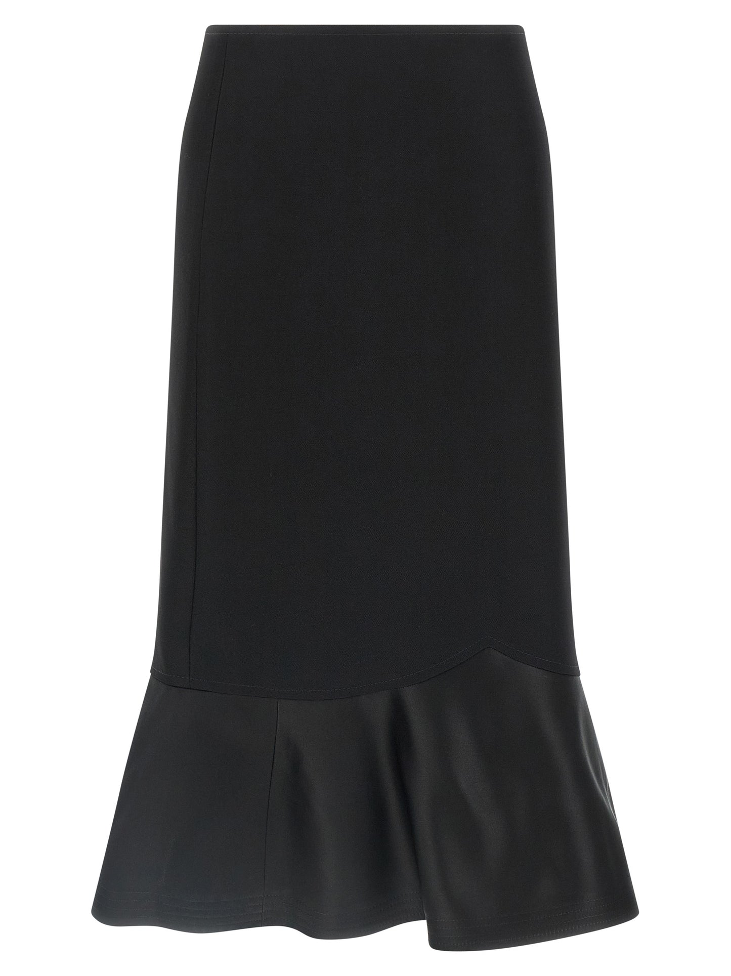 Skirt by Fendi for women in virgin wool black showcases a sultry silhouette, elegantly defined by its midi and the sophisticated sultry design of the Women's Flared High Rise Virgin Wool Midi Skirt.