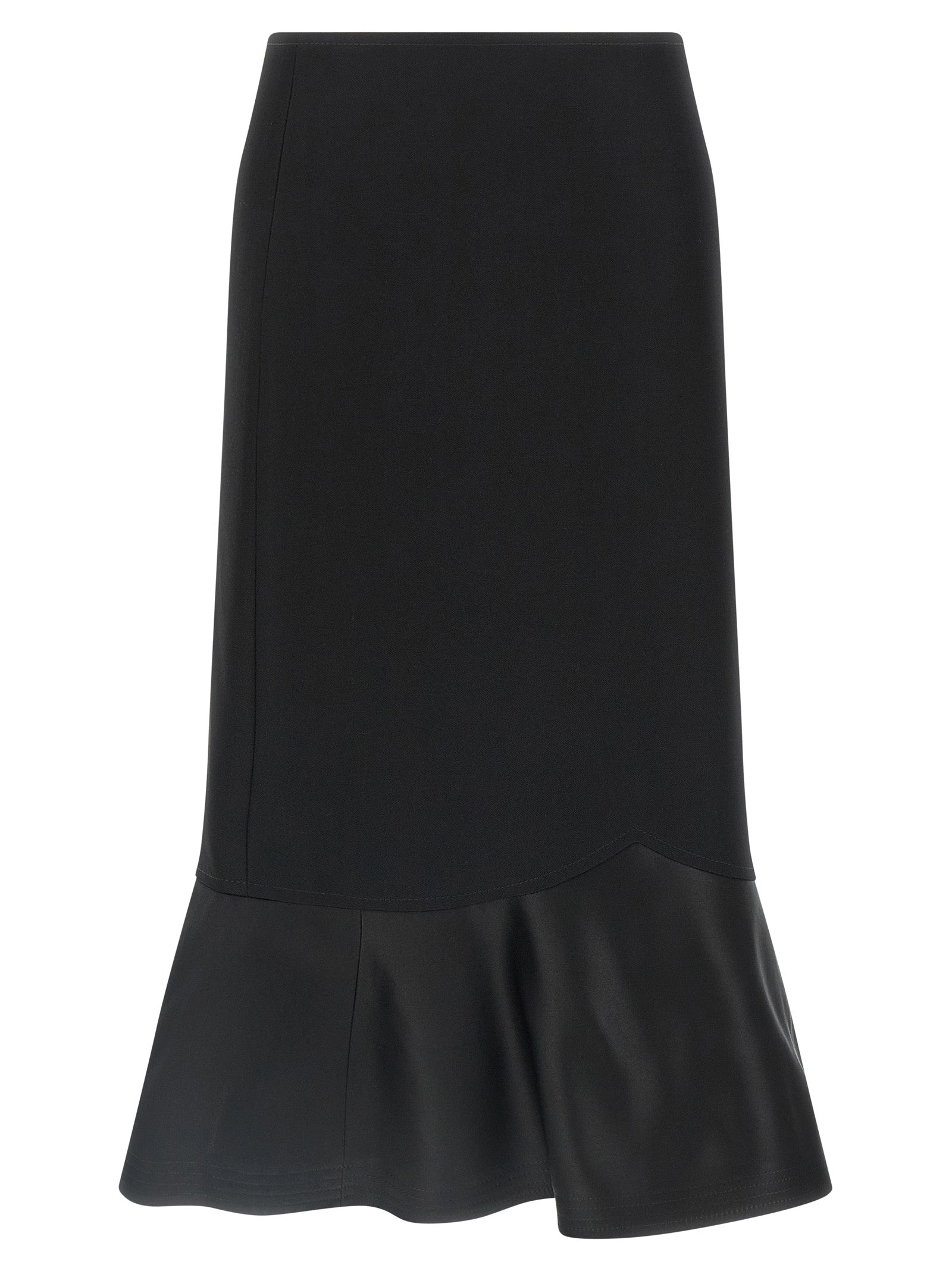 Skirt by Fendi for women in virgin wool black showcases a sultry silhouette, elegantly defined by its midi and the sophisticated sultry design of the Women's Flared High Rise Virgin Wool Midi Skirt.