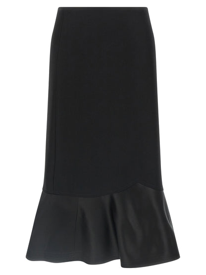 Skirt by Fendi for women in virgin wool black showcases a sultry silhouette, elegantly defined by its midi and the sophisticated sultry design of the Women's Flared High Rise Virgin Wool Midi Skirt.
