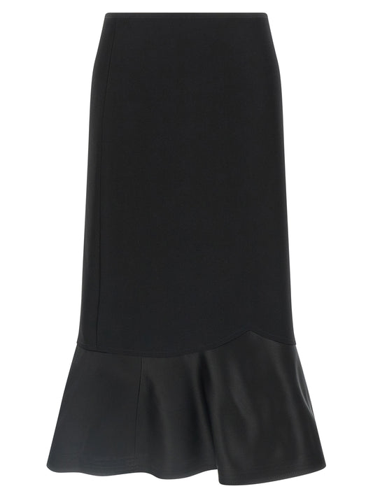 Skirt by Fendi for women in virgin wool black showcases a sultry silhouette, elegantly defined by its midi and the sophisticated sultry design of the Women's Flared High Rise Virgin Wool Midi Skirt.