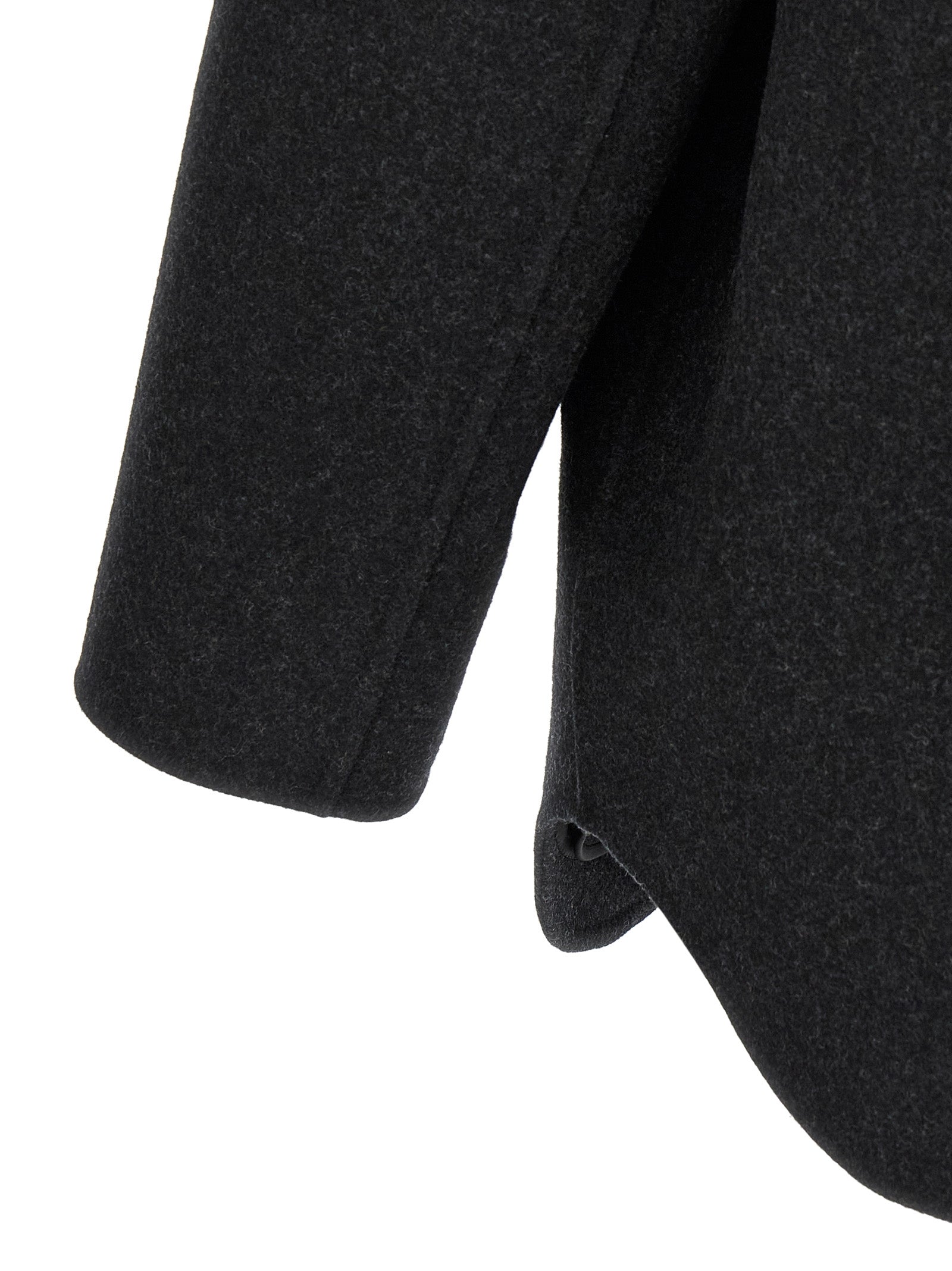 Overcoat by Fendi for men in virgin wool felt gray features an satoral silhouette, showcasing a sophisticated and satoral pockets for a premium, timeless look.