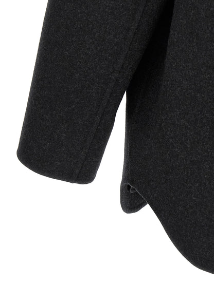 Overcoat by Fendi for men in virgin wool felt gray features an satoral silhouette, showcasing a sophisticated and satoral pockets for a premium, timeless look.