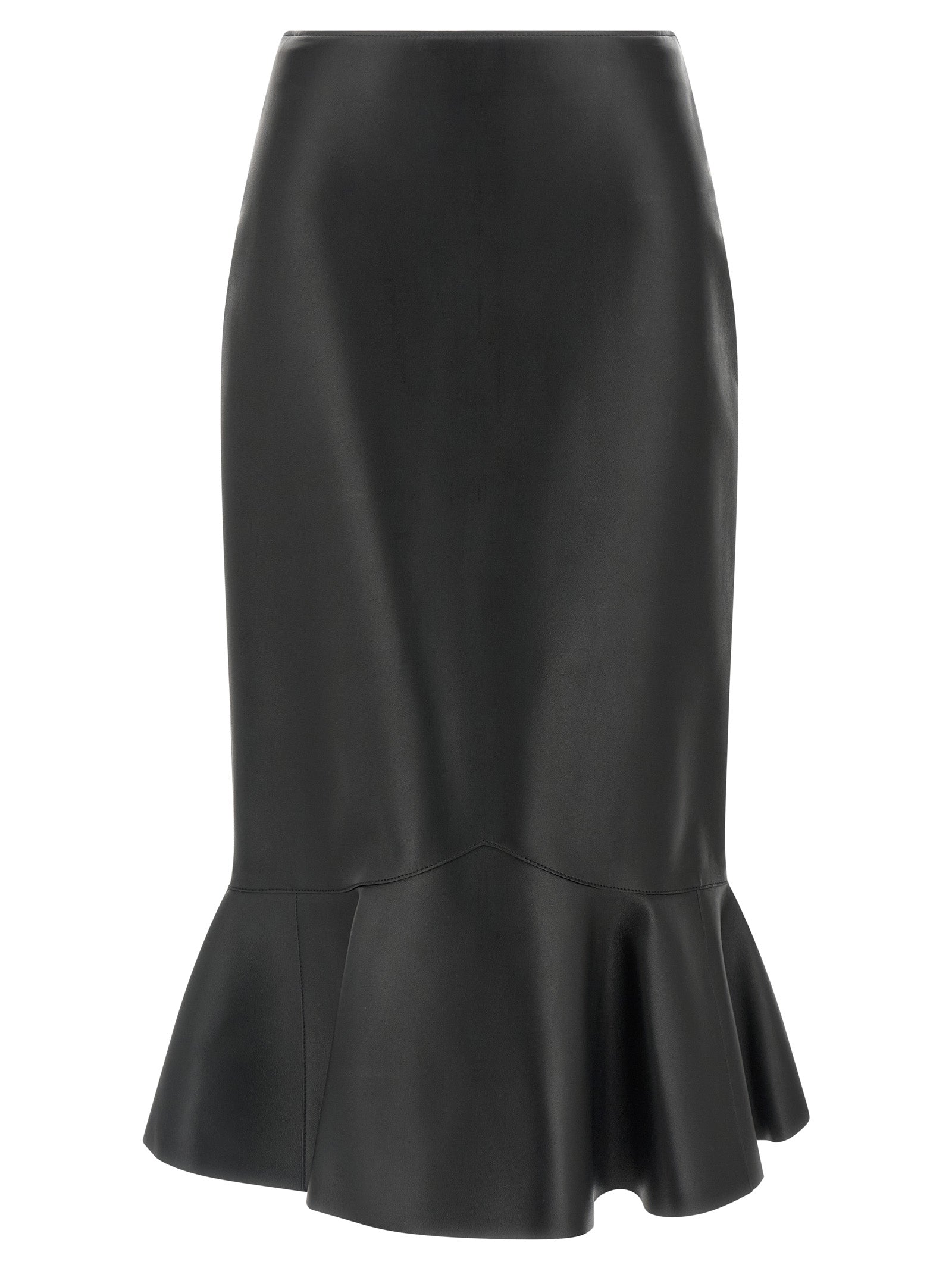 Skirt by Fendi for women in lamb leather black features a contoured silhouette from the Women's Flared High Rise Lamb Leather Midi Skirt collection, characterized by its contoured midi for a contoured finish.