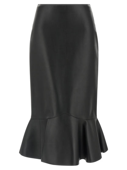 Skirt by Fendi for women in lamb leather black features a contoured silhouette from the Women's Flared High Rise Lamb Leather Midi Skirt collection, characterized by its contoured midi for a contoured finish.
