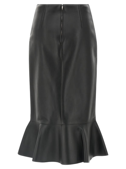 Skirt by Fendi for women in lamb leather black features a contoured silhouette from the Women's Flared High Rise Lamb Leather Midi Skirt collection, characterized by its contoured midi for a contoured finish.