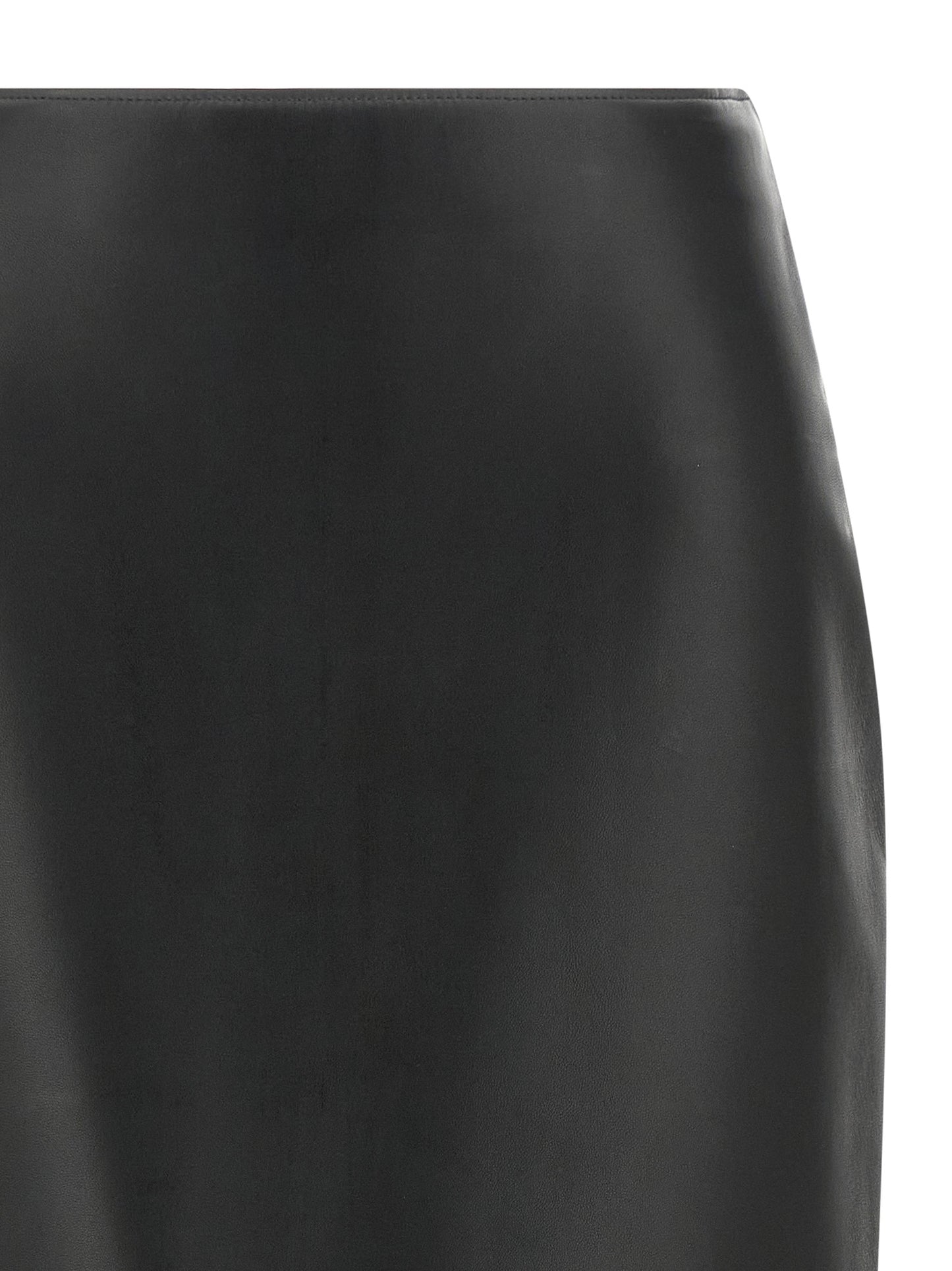Skirt by Fendi for women in lamb leather black features an relaxed-yet-refined silhouette that elegantly showcases the Women's Flared High Rise Lamb Leather Midi Skirt design and sophisticated midi.
