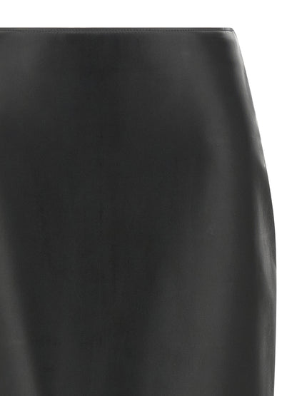 Skirt by Fendi for women in lamb leather black features an relaxed-yet-refined silhouette that elegantly showcases the Women's Flared High Rise Lamb Leather Midi Skirt design and sophisticated midi.