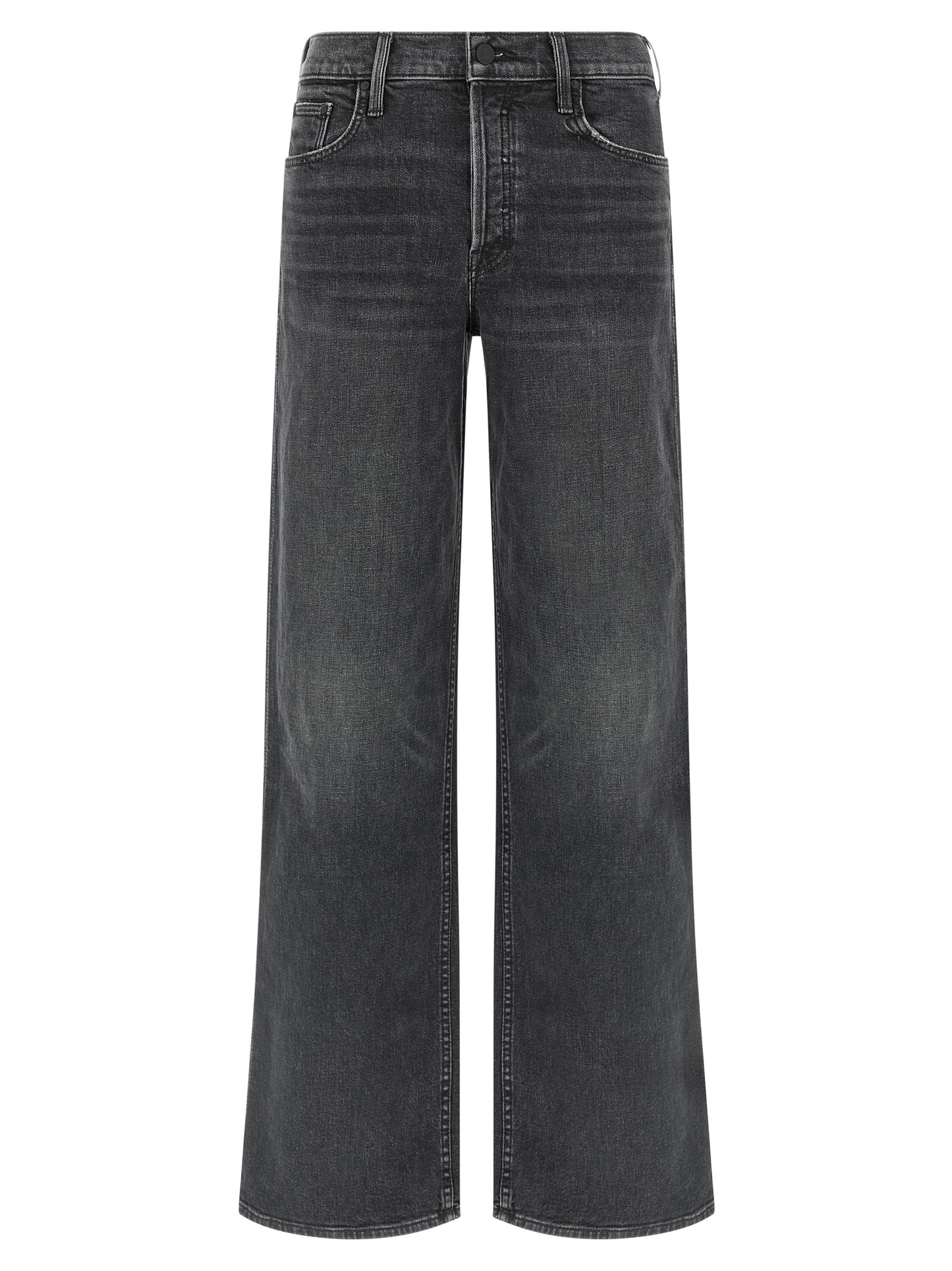 Jeans by Mother Denim for women in stretch denim cotton black presents a refined pantology silhouette, artfully defined by a refined pantology straight-leg & wide, long, and a sophisticated high rise.