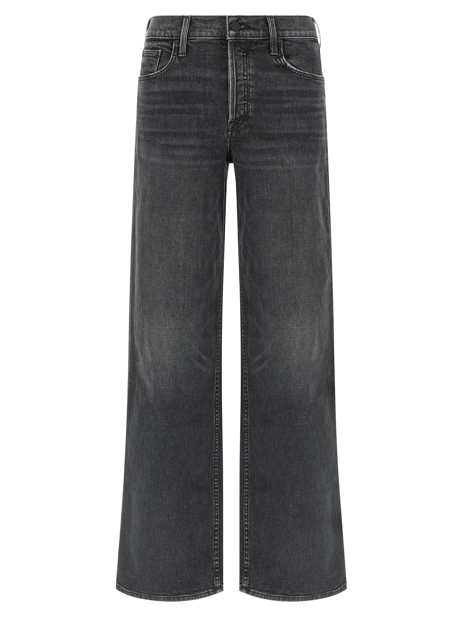 Jeans by Mother Denim for women in stretch denim cotton black presents a refined pantology silhouette, artfully defined by a refined pantology straight-leg & wide, long, and a sophisticated high rise.