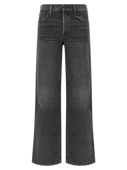 Jeans by Mother Denim for women in stretch denim cotton black presents a refined pantology silhouette, artfully defined by a refined pantology straight-leg & wide, long, and a sophisticated high rise.