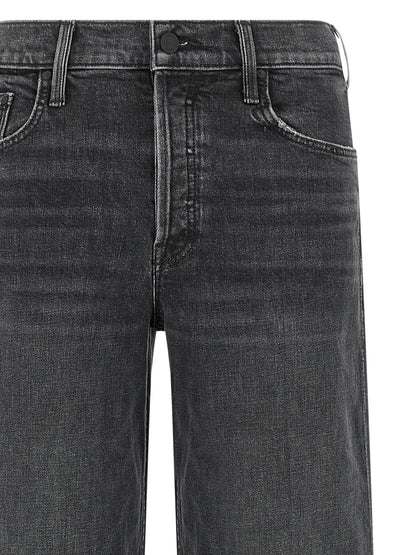 Jeans by Mother Denim for women in stretch denim cotton black features an refined tailoring silhouette, showcasing a premium straight-leg & wide with a high rise and long cut for a refined tailoring look.
