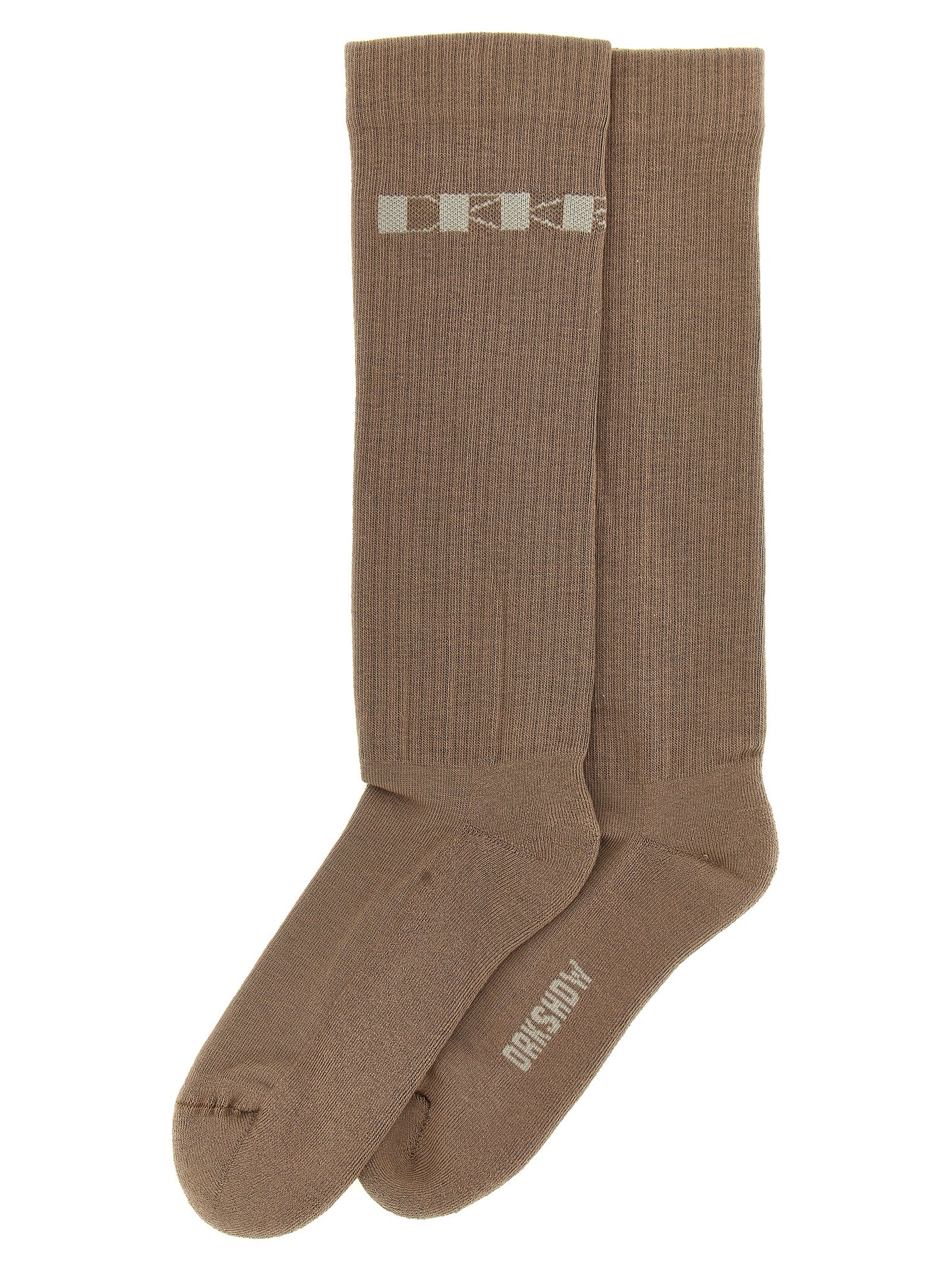 Socks by DRKSHDW for women in stretch cotton & nylon beige & jacquard features a contemporary knit construction, showcasing the sophisticated design of this Women's Stretch Cotton & Nylon Socks with its contemporary finish.