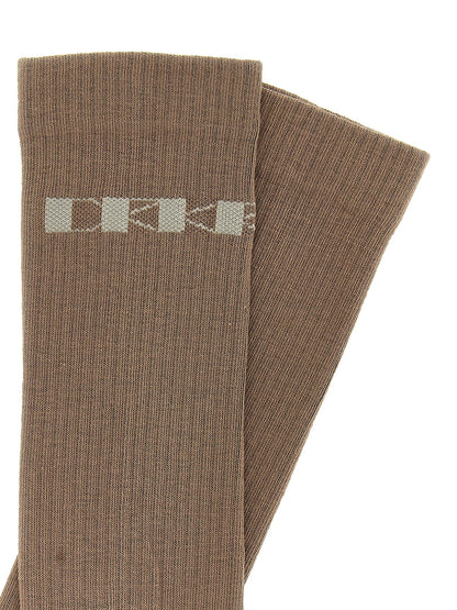 Socks by DRKSHDW for women in stretch cotton & nylon beige & jacquard features a contemporary knit construction, showcasing the sophisticated design of this Women's Stretch Cotton & Nylon Socks with its contemporary finish.