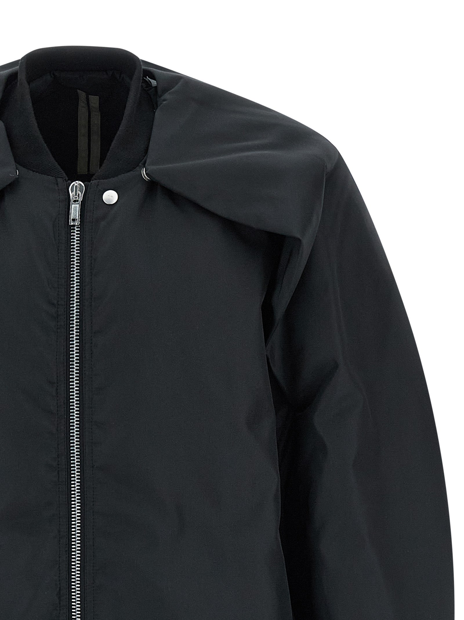 Bomber Jacket by DRKSHDW for men in nylon black showcases a bohemian silhouette, artfully detailed with a bohemian and signature pockets & insulated for a truly bohemian finish.