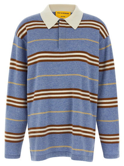 Polo Shirt by Guest in Residence for women in cashmere light-blue & striped presents a sleek silhouette, featuring a refined asymmetric neckline and for a sleek finish.