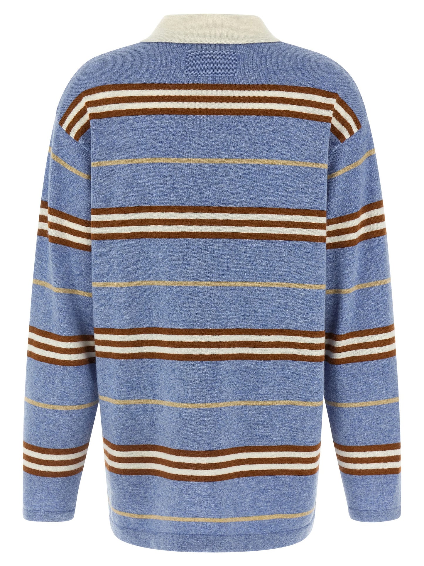 Polo Shirt by Guest in Residence for women in cashmere light-blue & striped showcases a sharp silhouette, detailed with a refined asymmetric neckline and sharp for a sophisticated finish.