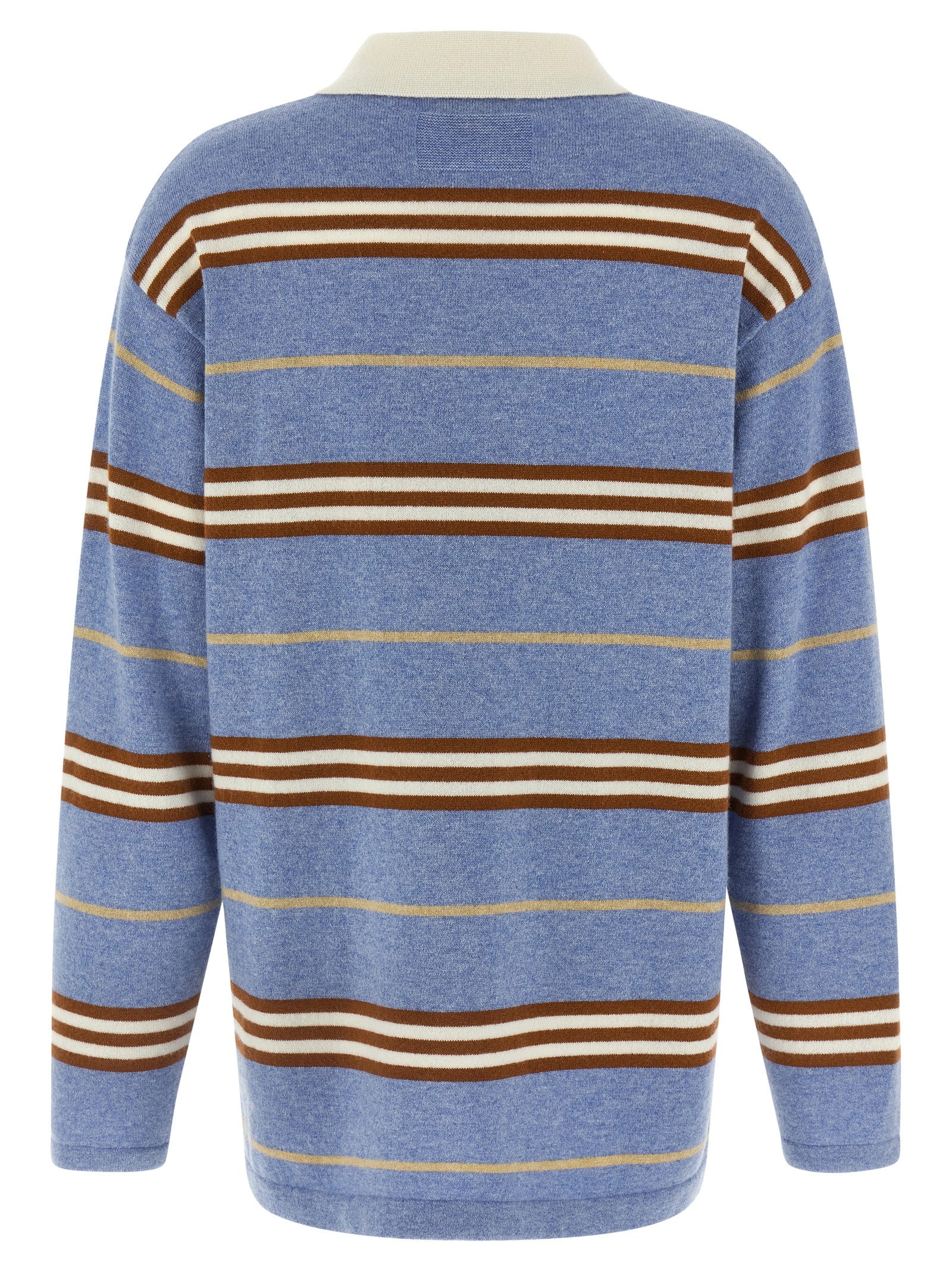 Polo Shirt by Guest in Residence for women in cashmere light-blue & striped showcases a sharp silhouette, detailed with a refined asymmetric neckline and sharp for a sophisticated finish.