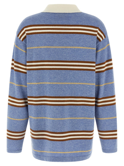 Polo Shirt by Guest in Residence for women in cashmere light-blue & striped showcases a sharp silhouette, detailed with a refined asymmetric neckline and sharp for a sophisticated finish.