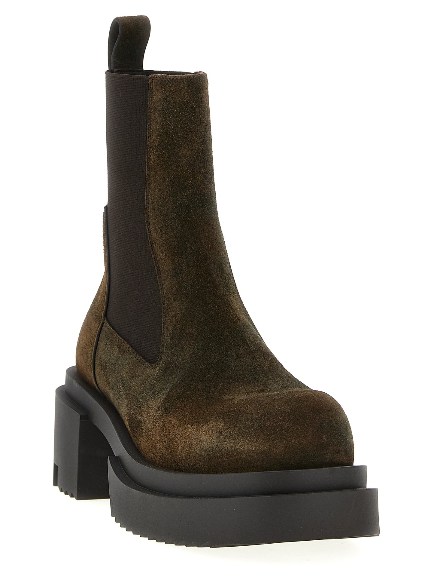 Platform Ankle Chelsea Strap Boots by Rick Owens for women in suede leather & fur brown features an enchanting design from the Women's Suede Leather & Fur Platform Ankle Chelsea Strap Boots collection, highlighting a enchanting platform and for a refined look.