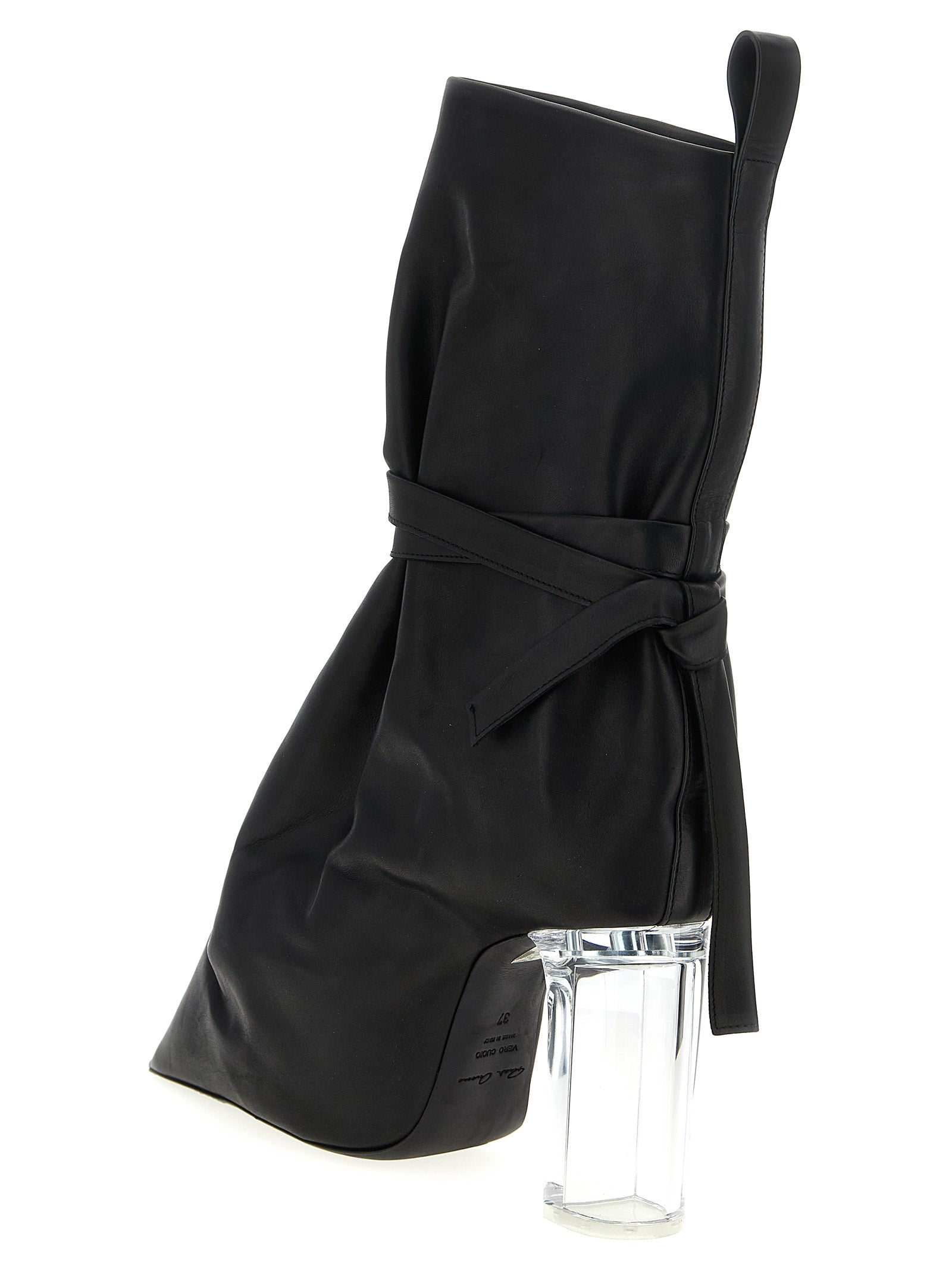 Platform Ankle Strap Boots by Rick Owens for women in pvc & cowhide leather black & transparent showcases a impeccable silhouette as Women's PVC & Cowhide Leather Platform Ankle Strap Boots, artfully defined by a impeccable platform and a impeccable .