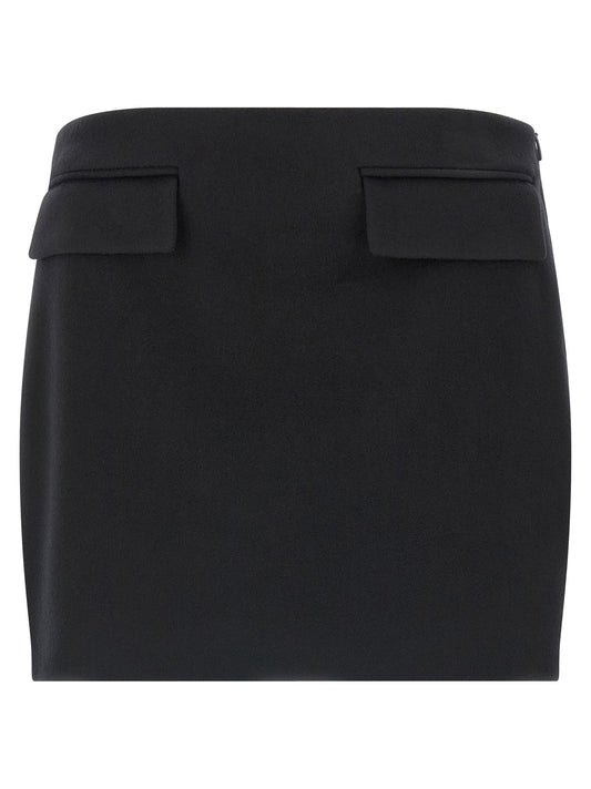 Skirt by Ferragamo for women in viscose & virgin cashmere wool black features a sublime silhouette, showcasing the sublime design of the Women's Viscose & Virgin Cashmere Wool Mini Long Skirt in a sophisticated mini long.