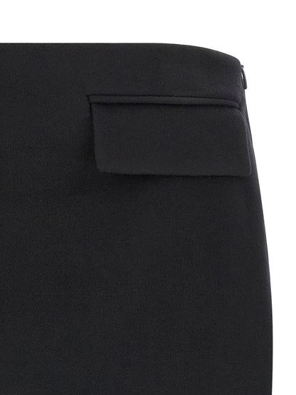 Skirt by Ferragamo for women in viscose & virgin cashmere wool black features an tailored silhouette, artfully capturing the essence of Women's Viscose & Virgin Cashmere Wool Mini Long Skirt in a sophisticated mini long.