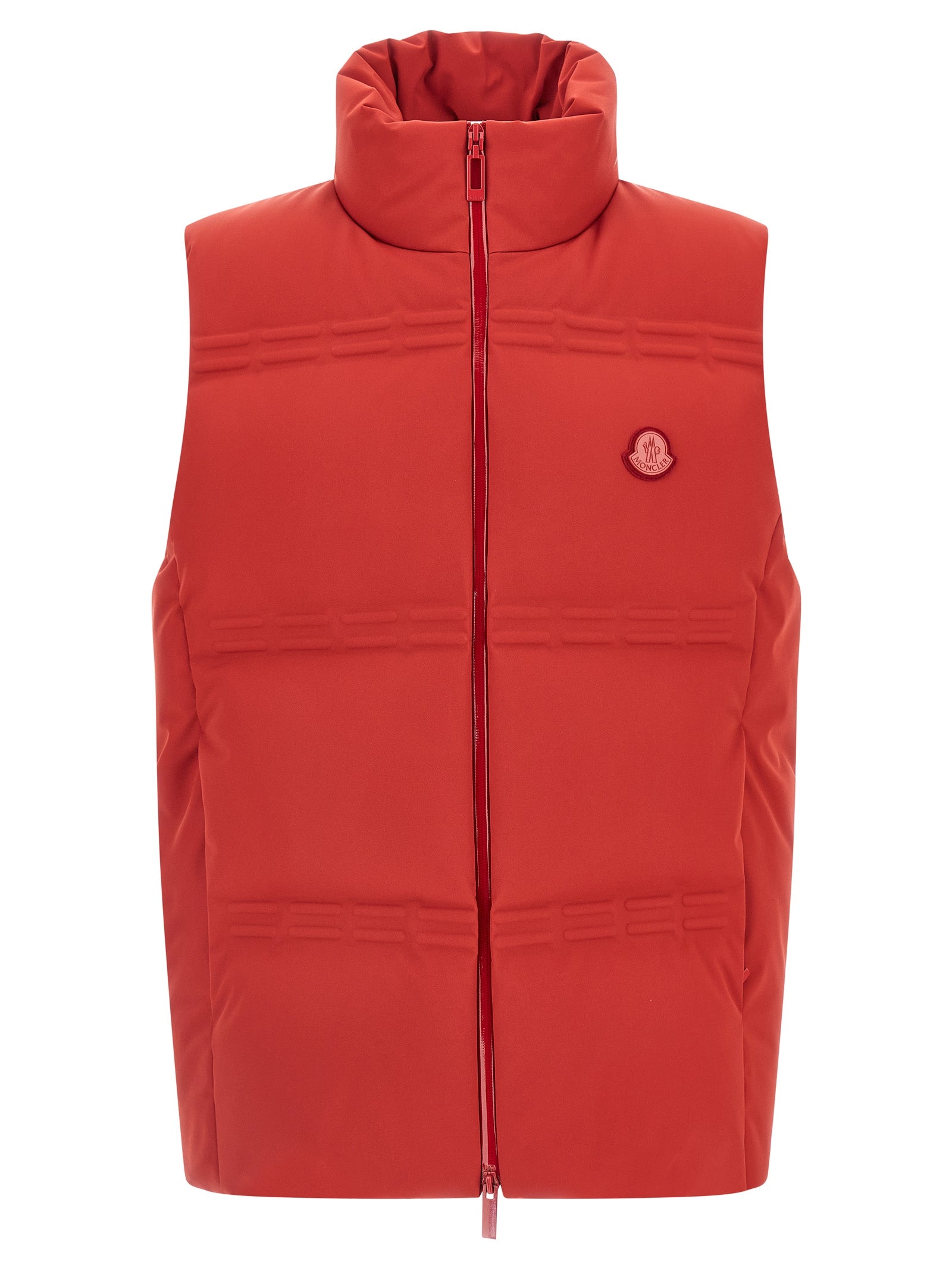 Vest by MONCLER GENIUS for men in stretch polyamide multicolor & red features a stylish silhouette, showcasing distinct and a refined high-neck neckline for a truly stylish finish.