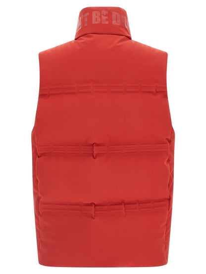 Vest by MONCLER GENIUS for men in stretch polyamide multicolor & red showcases a dynamic silhouette, perfectly balancing with a dynamic high-neck neckline for a sophisticated, high-fashion look.