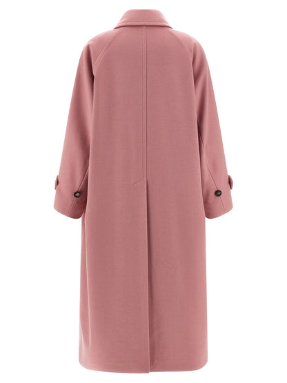 Trench Coat by Alberto Biani for women in virgin wool multicolor & pink presents a utilitarian silhouette, showcasing a utilitarian split shirt-collar neckline and sophisticated for a truly utilitarian look.