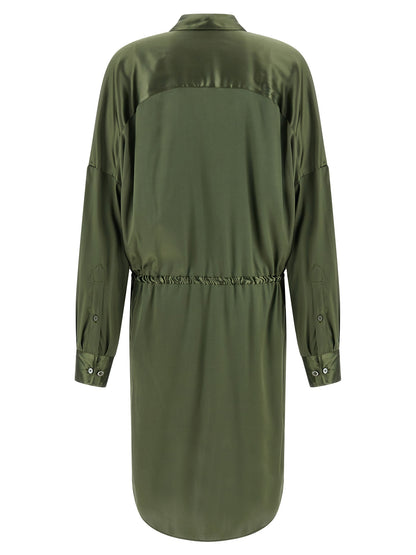 Dress by Dries Van Noten for women in silk satin bicolour & green features an cute silhouette, detailed with a and that elegantly flows into a cute midi.
