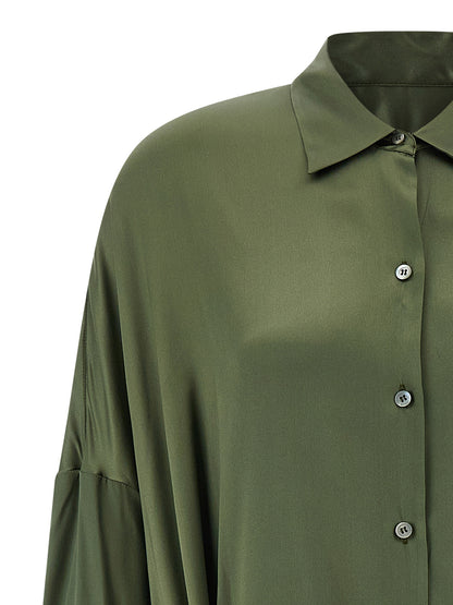 Dress by Dries Van Noten for women in silk satin bicolour & green features an eye catching silhouette with a sophisticated , elegant , and a refined midi for a eye catching aesthetic.