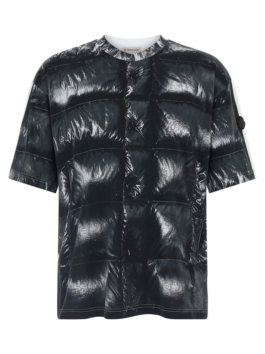 T-Shirt by MONCLER GENIUS for men in cotton black & print showcases a chic silhouette, artfully detailed with a chic and for a chic finish.