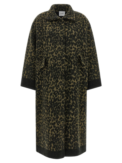 Trench Coat by NUDE for women in alpaca wool & polyamide and bicolour, animal, green, nude & print presents a exquisite silhouette, showcasing a exquisite high-neck neckline and functional pockets for an elevated aesthetic.