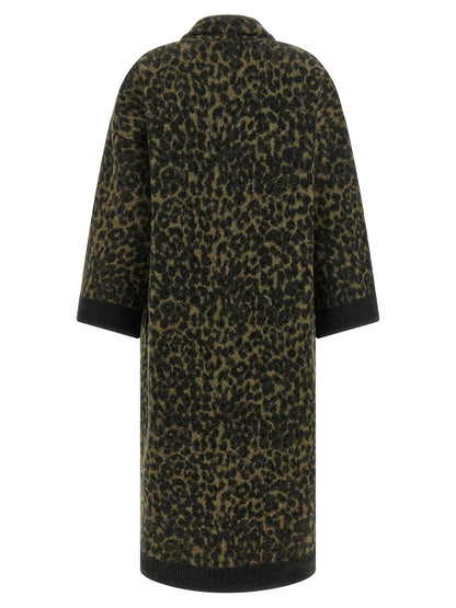 Trench Coat by NUDE for women in alpaca wool & polyamide bicolour, animal, green, nude & print presents an sculptural silhouette, artfully detailed with a sculptural high-neck neckline and functional pockets for a truly sculptural finish.