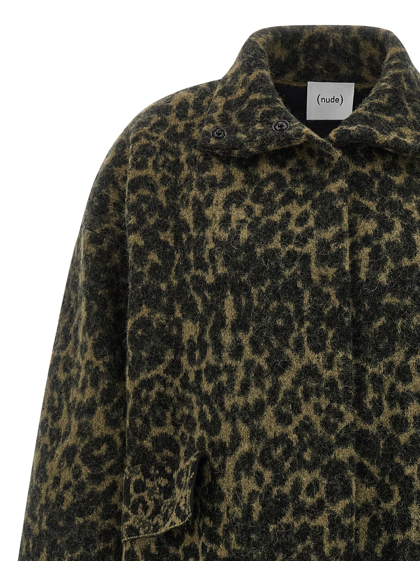 This NUDE women alpaca wool & polyamide Trench Coat in bicolour, animal, green, nude & print presents a high style silhouette, meticulously detailed with pockets and a high style high-neck neckline for a sophisticated, timeless look.