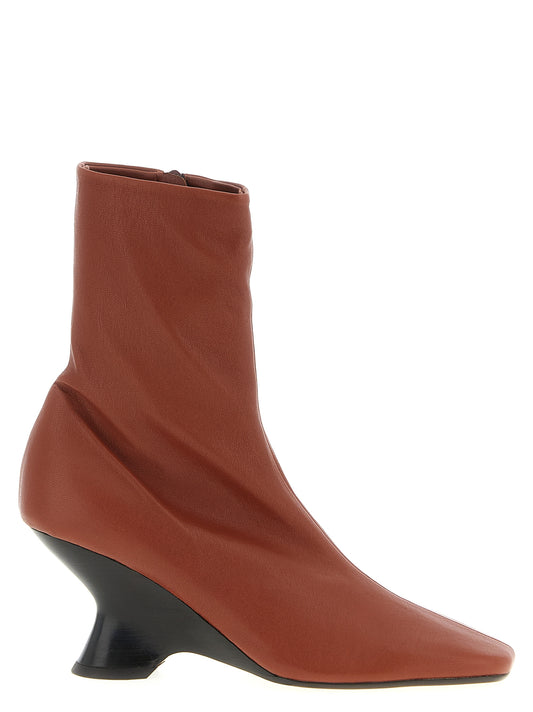 Wedge Ankle Boots by Dries Van Noten for women in calfskin leather brown showcases a impeccable silhouette as Women's Calfskin Leather Wedge Ankle Boots, artfully defined by a impeccable wedge and a impeccable .