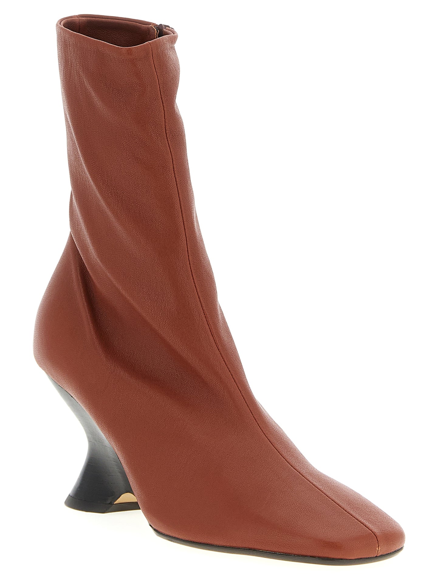 Wedge Ankle Boots by Dries Van Noten for women in calfskin leather brown features an dynamic silhouette, showcasing the dynamic Women's Calfskin Leather Wedge Ankle Boots design with its distinctive wedge and elegant .