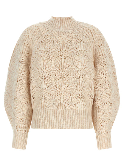 Cardigan by Zimmermann for women in wool beige features an crisp silhouette, showcasing a sophisticated high-neck neckline and detail for a truly crisp finish.