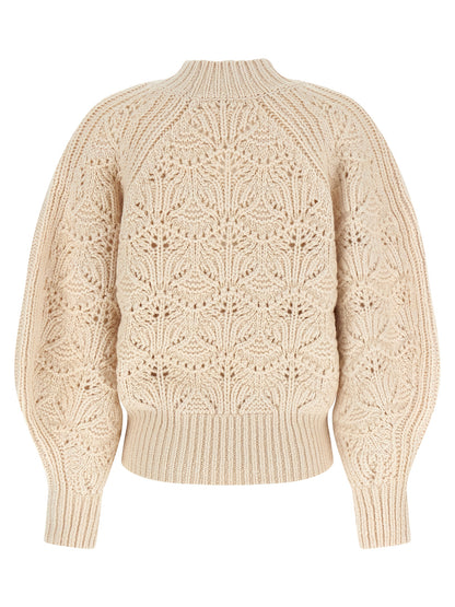 Cardigan by Zimmermann for women in wool beige features a nuanced silhouette with a refined high-neck neckline and nuanced detailing for a sophisticated look.