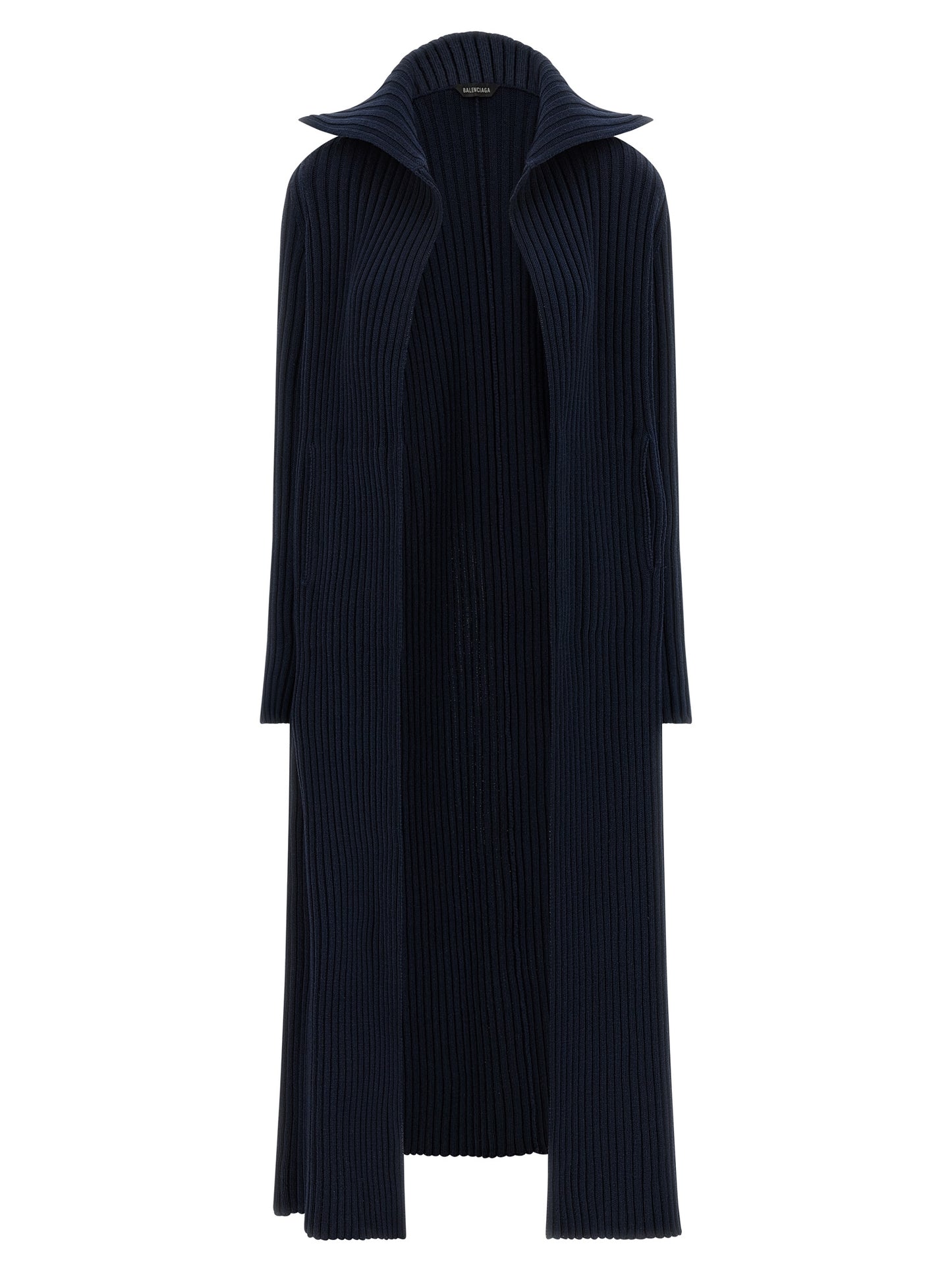 Cardigan by Balenciaga for women in cotton polyester blue features a nuanced silhouette with a refined shawl-collar neckline and nuanced long-sleeve detailing for a sophisticated look.