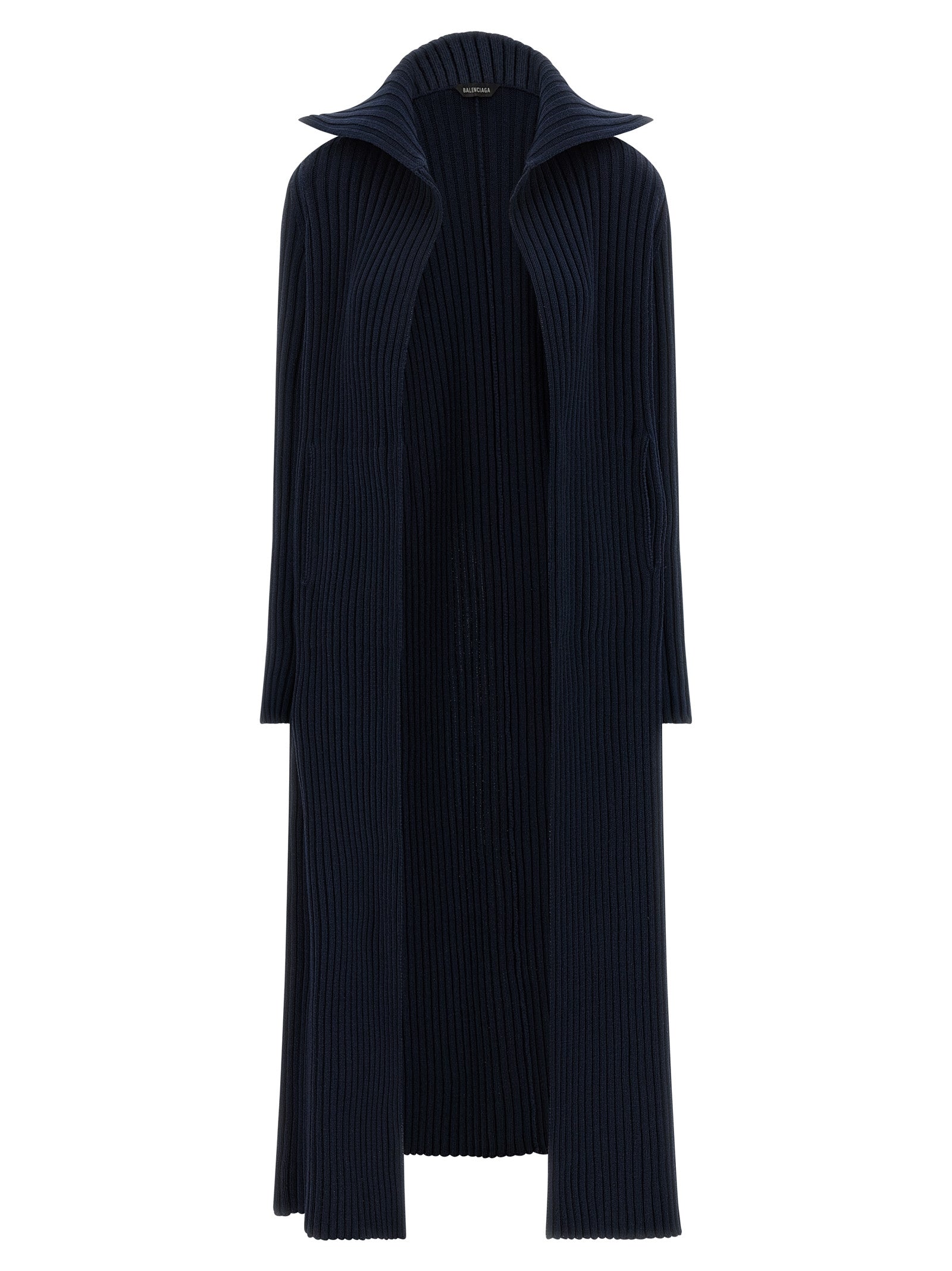Cardigan by Balenciaga for women in cotton polyester blue features a nuanced silhouette with a refined shawl-collar neckline and nuanced long-sleeve detailing for a sophisticated look.