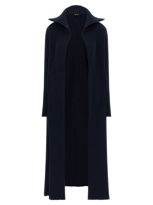 Cardigan by Balenciaga for women in cotton polyester blue features a nuanced silhouette with a refined shawl-collar neckline and nuanced long-sleeve detailing for a sophisticated look.