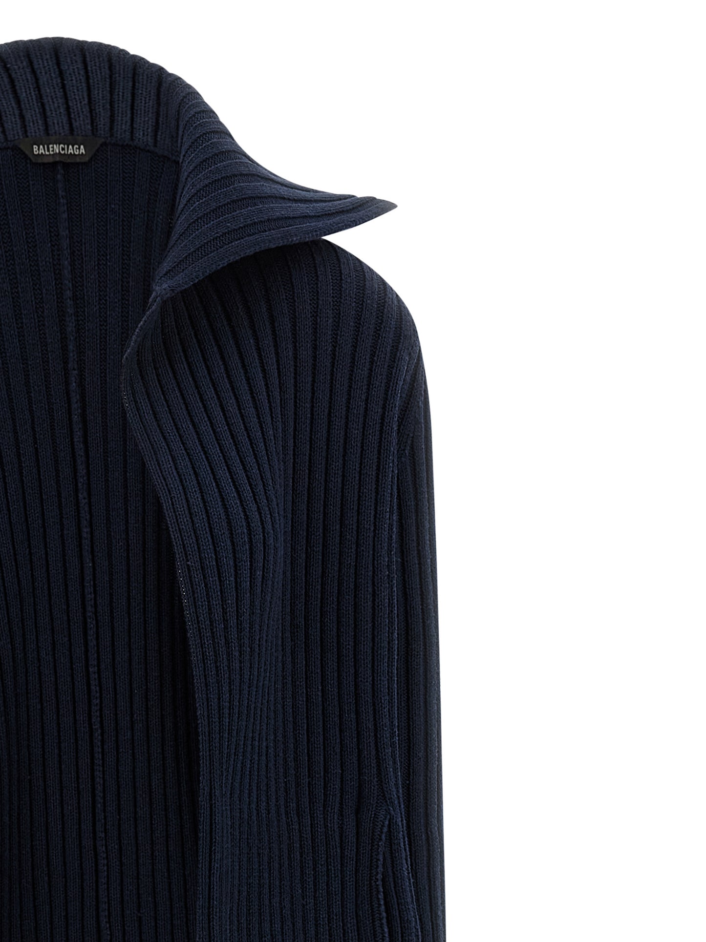 Cardigan by Balenciaga for women in cotton polyester blue features a nuanced silhouette with a refined shawl-collar neckline and nuanced detailing for a sophisticated look.