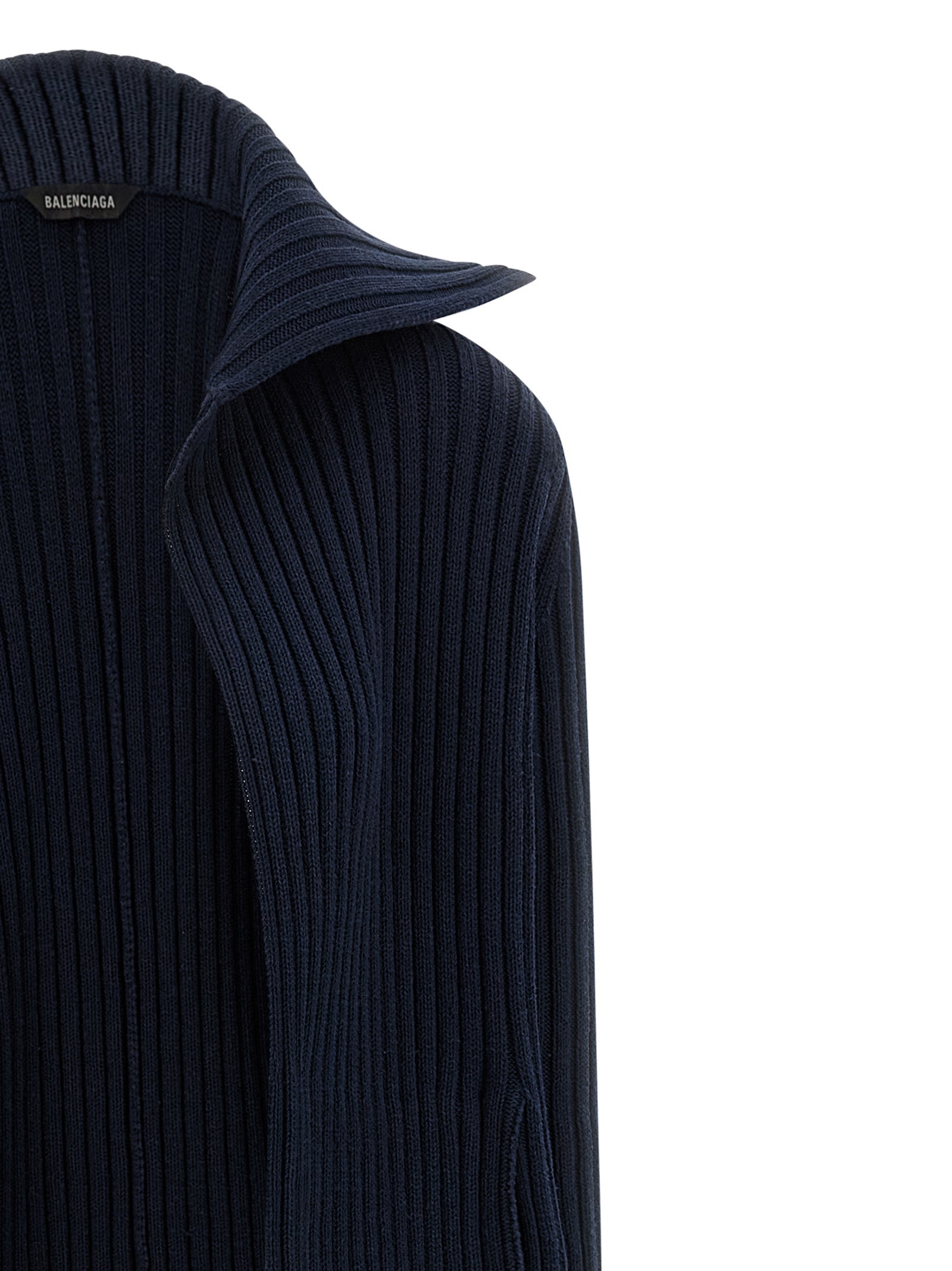 Cardigan by Balenciaga for women in cotton polyester blue features a nuanced silhouette with a refined shawl-collar neckline and nuanced detailing for a sophisticated look.